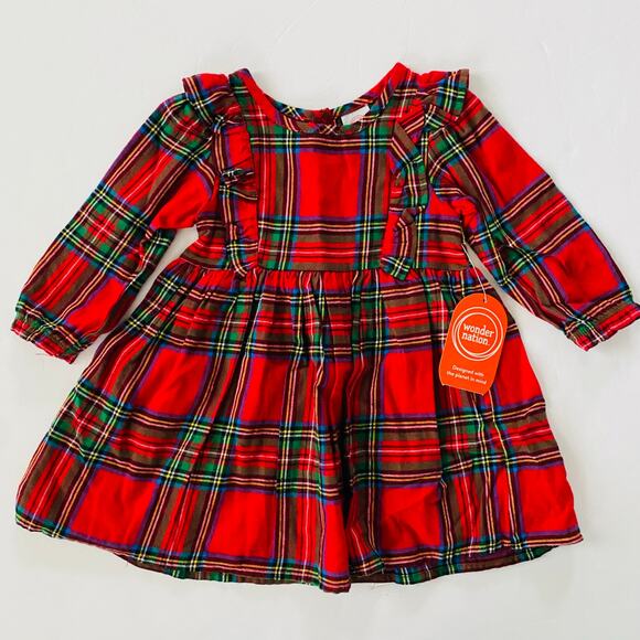 Wonder Nation | Plaid Ruffle Shoulder Christmas Dress NWT 12 Months - Picture 1 of 7